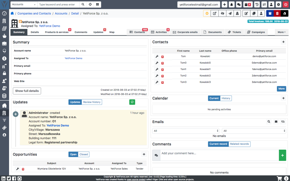 screenshot of Yetiforce CRM